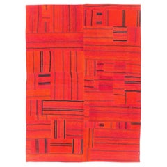 21st Century Red Patchwork Style Turkish Flat-Weave Kilim Accent Carpet