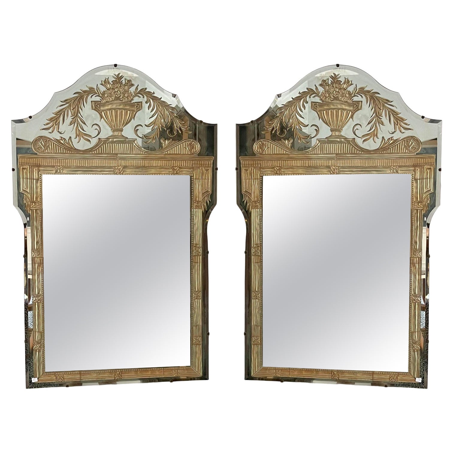 Vintage French Art Deco Eglomise Regency Mirrors, a Pair