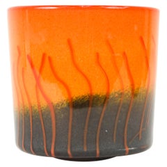 Vase cylindrique en verre d'art abstrait Henry Dean