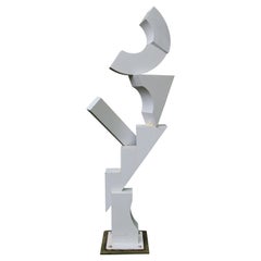 Contemporary White Outdoor Metal Abstract Floor Sculpture Signed Haugevik 1990s