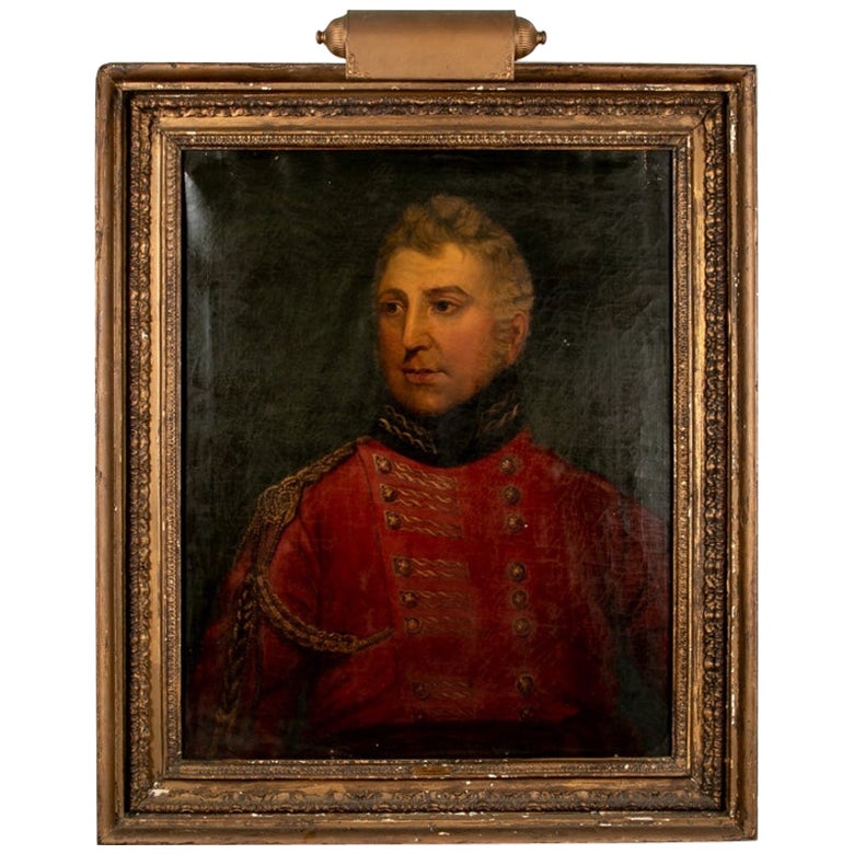 Early 19th C. Oil on Canvas, Portrait of a British Officer in a Red Uniform