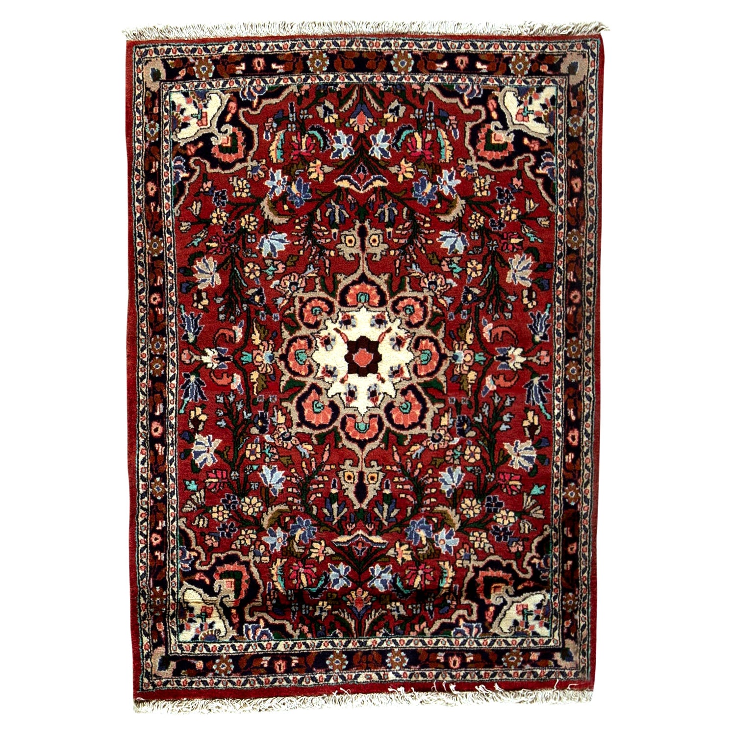   Antique Persian Fine Traditional Handwoven Luxury Wool Red / Navy Rug
