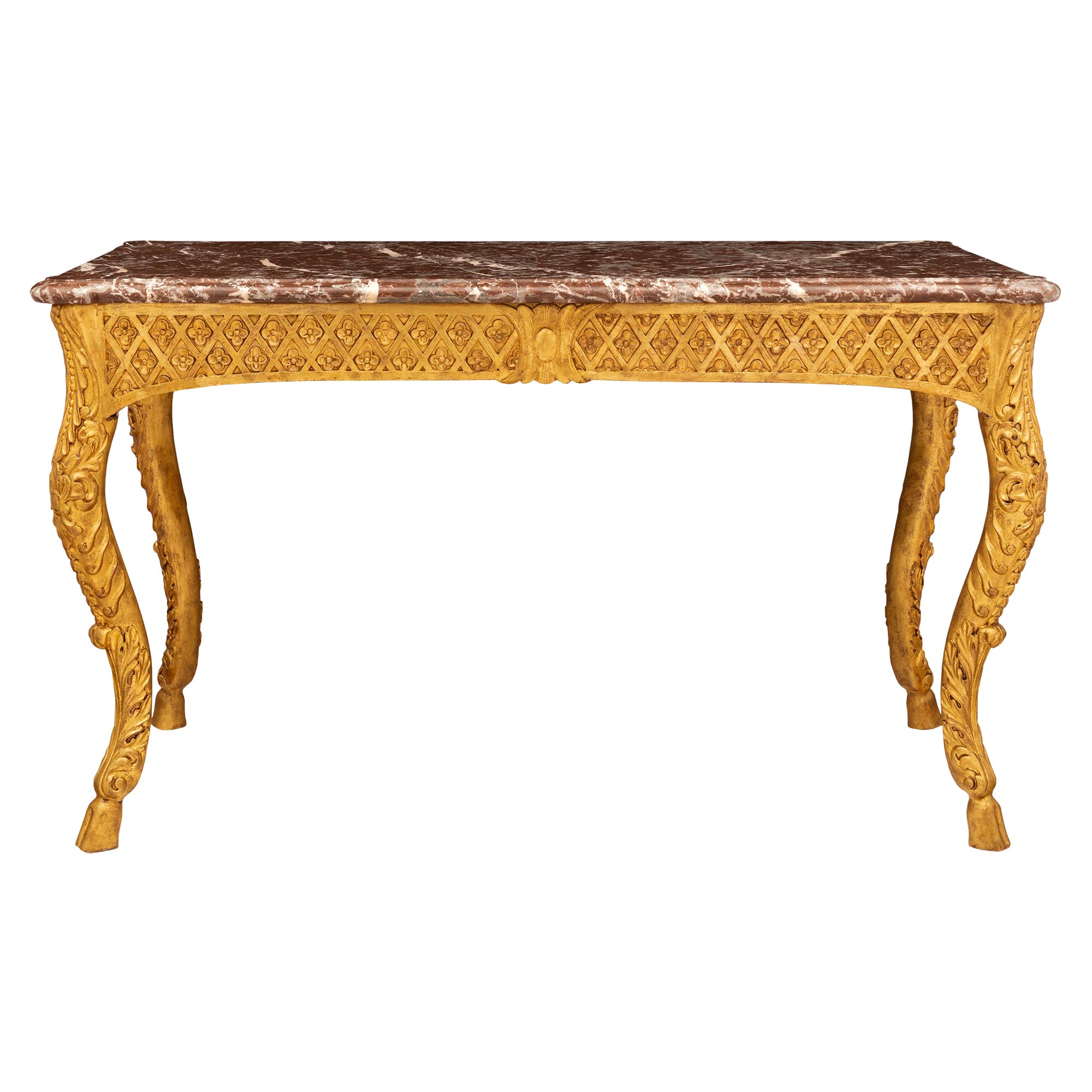 Italian Late 19th Century Louis XV St. Giltwood and Marble Center Table