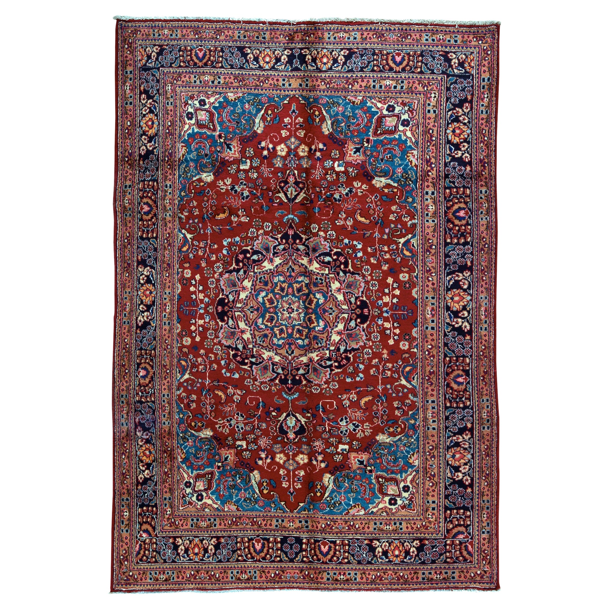   Antique Persian Fine Traditional Handwoven Luxury Wool Red Rug For Sale