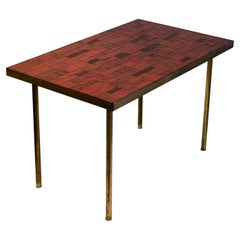 Vintage Midcentury Mosaic Side Table in Warm Red Tones by Müller, Germany, ‘Signed’