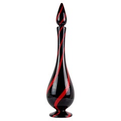 Archimede Seguso Murano Signed Black Red Italian Art Glass Bottle Decanter