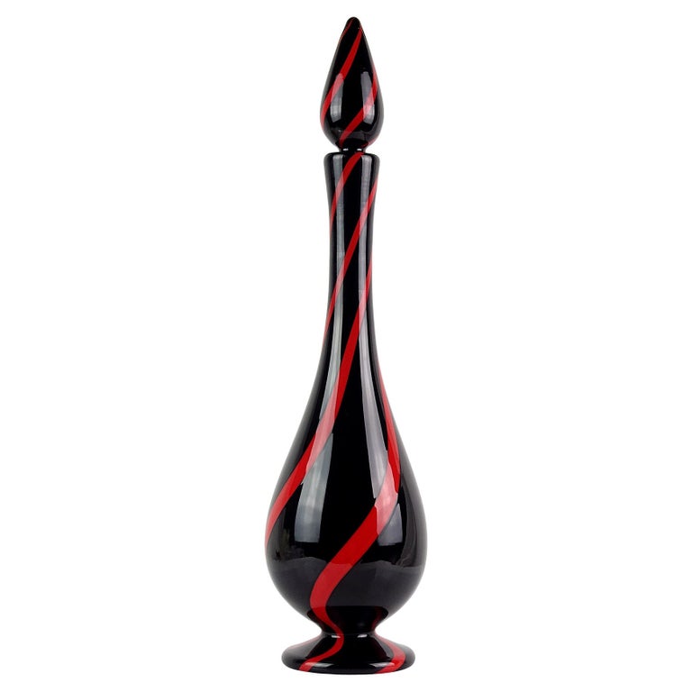Archimede Seguso Murano Signed Black Red Italian Art Glass Bottle Decanter For Sale