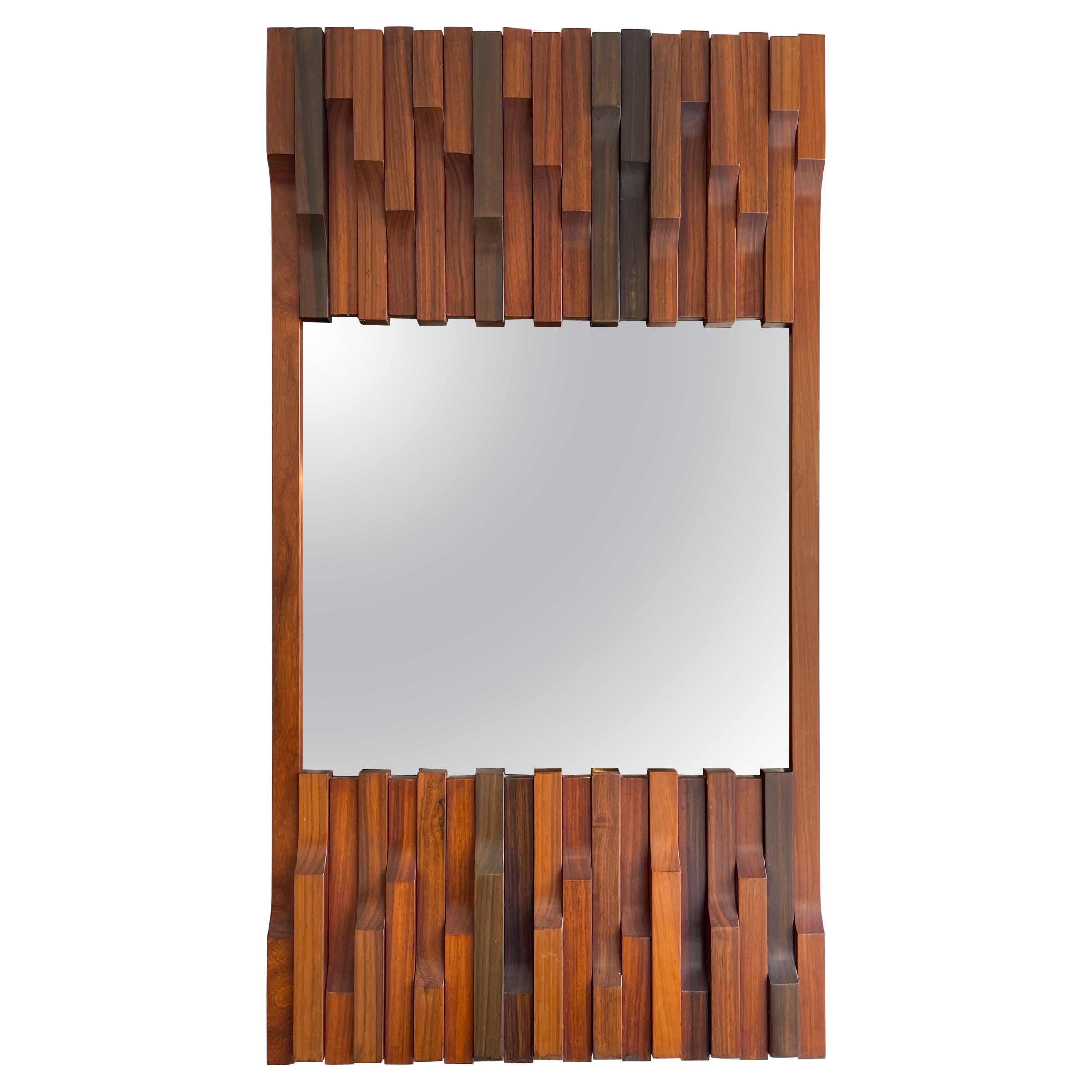 Wood Mirror by Luciano Frigerio. Italy, 1970s For Sale
