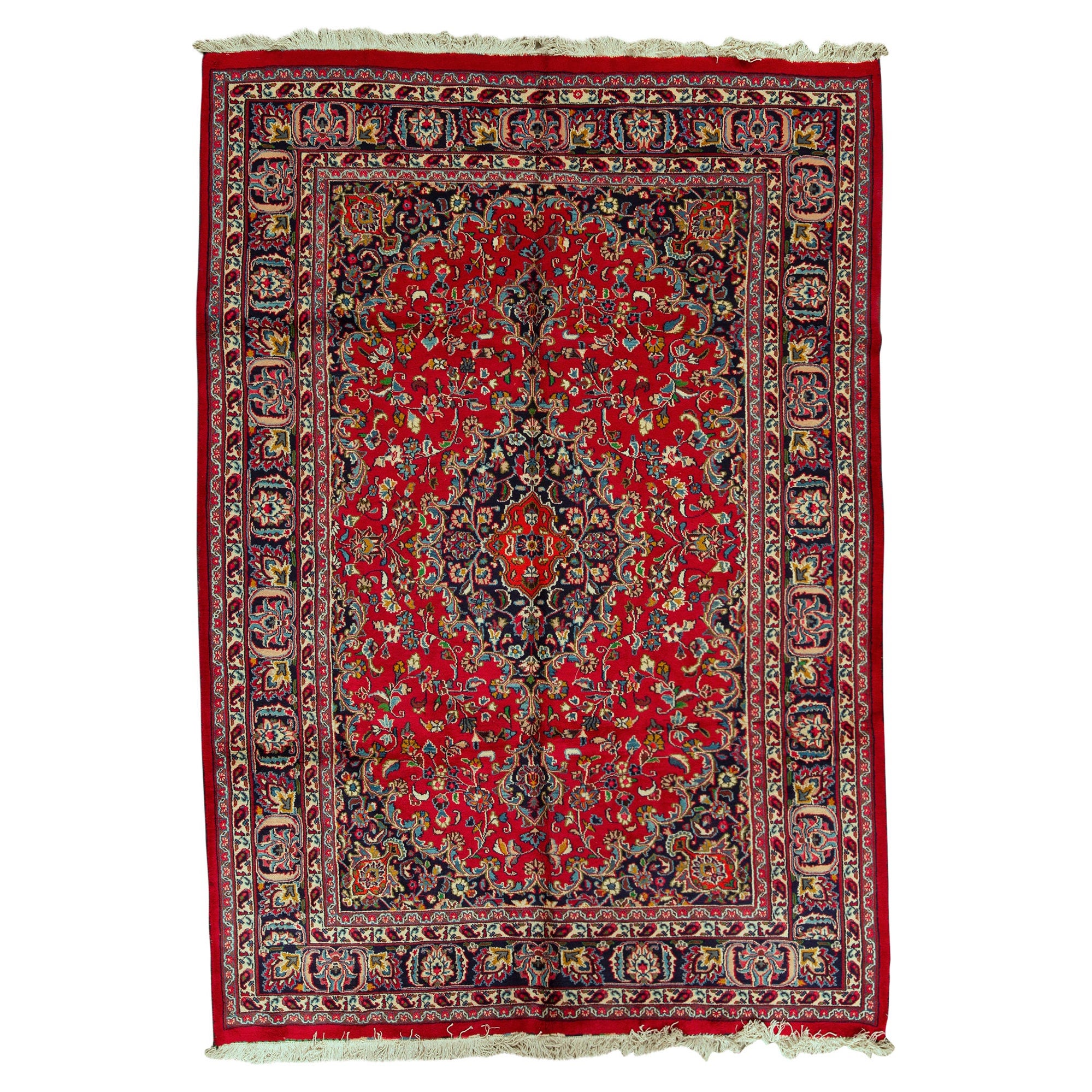   Antique Persian Fine Traditional Handwoven Luxury Wool Red Rug For Sale