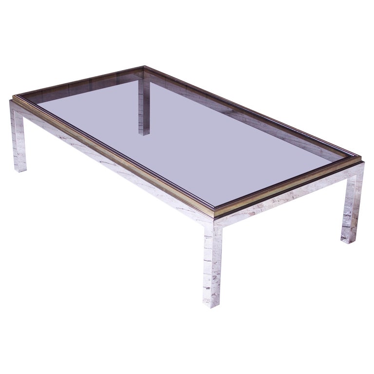 Vintage 'Flaminia' Willy Rizzo Brass & Chrome Coffee Table, 1970s For Sale
