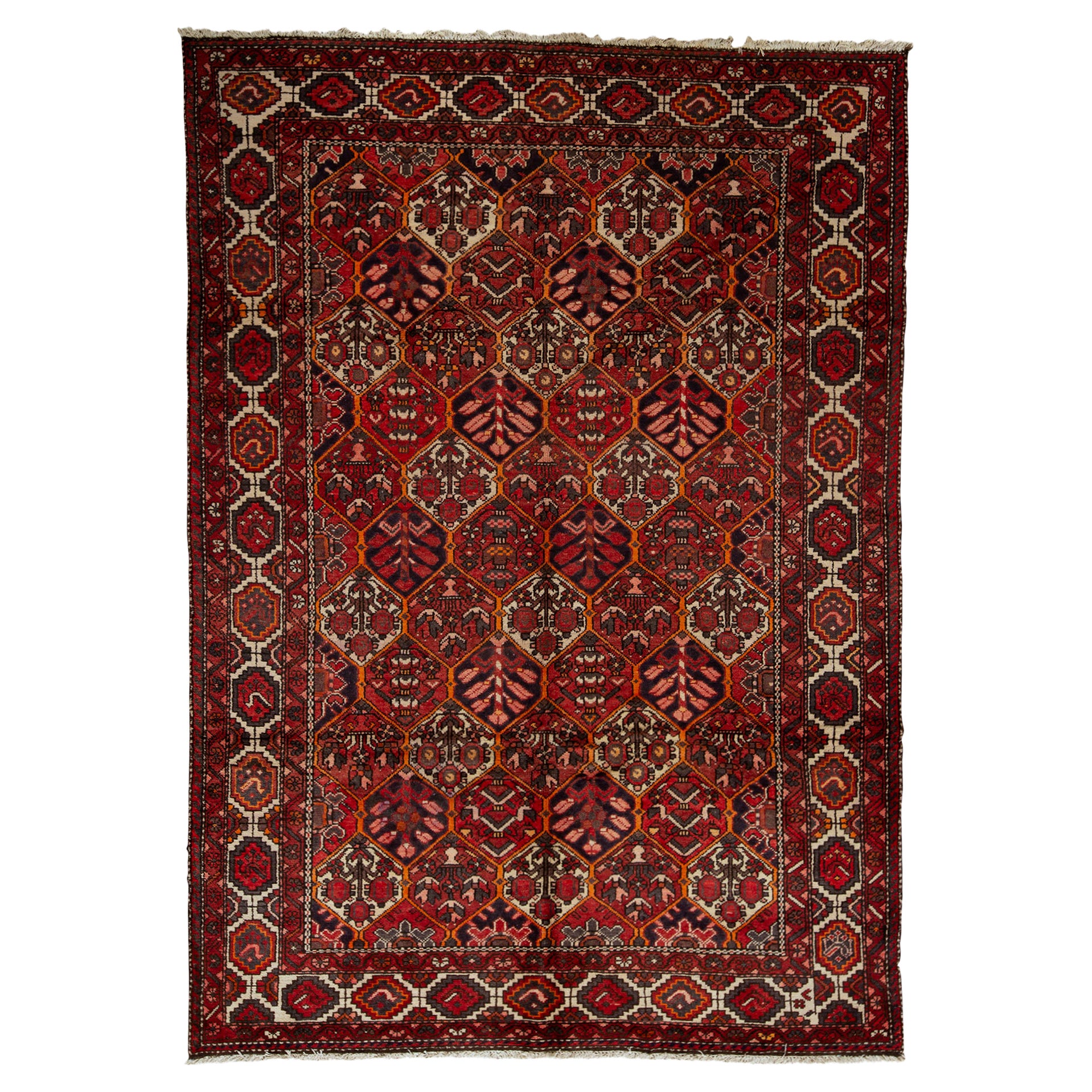   Antique Persian Fine Traditional Handwoven Luxury Wool Ivory / Red Rug