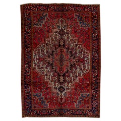 Antique Persian Fine Traditional Handwoven Luxury Wool Red / Navy Rug