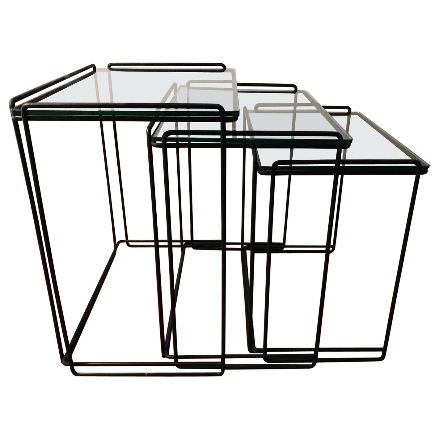 Postmodern “Isocele” Sculptural Iron Nesting Tables by Max Sauze for Attrow