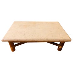 Vintage Bamboo Coffee Table with Stone Top in the Style of Budji Layug