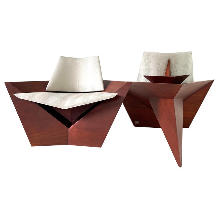 Modern Solid Wood Lounge Chairs by Pierre Sarkis For Sale