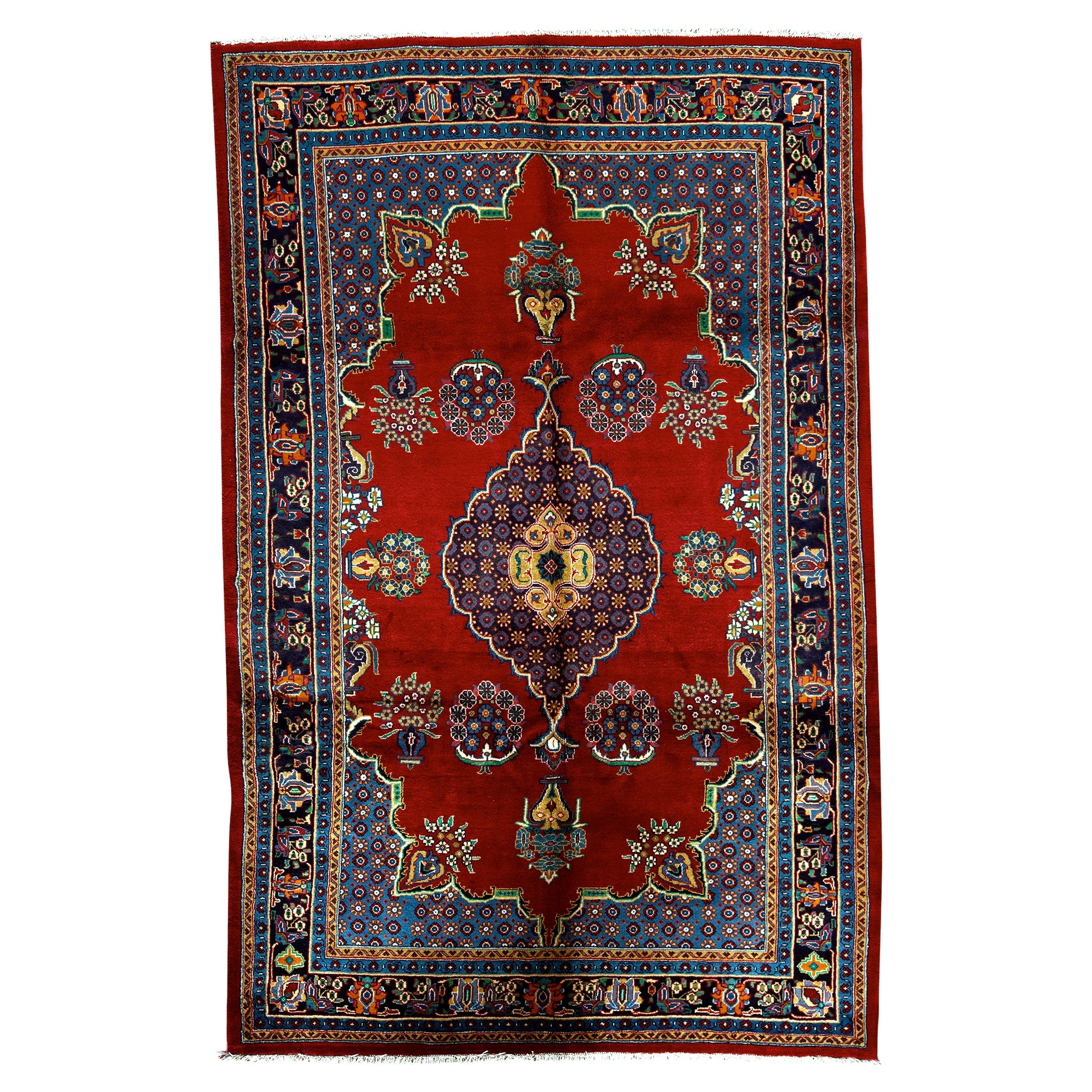   Antique Persian Fine Traditional Handwoven Luxury Wool Red / Navy Rug For Sale