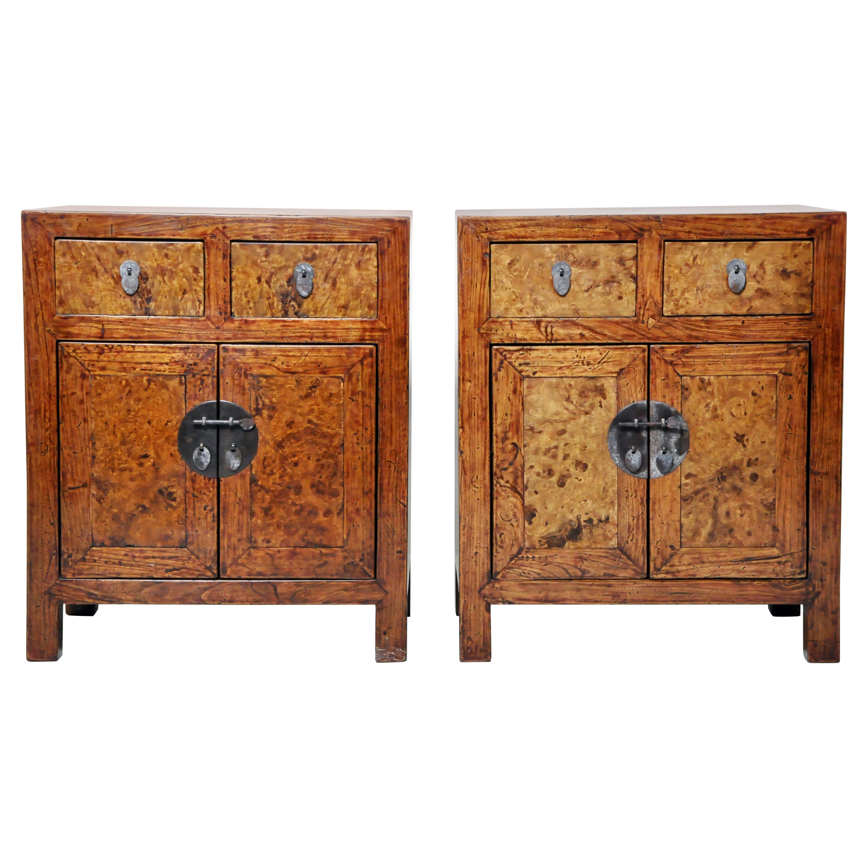 Pair of Burlwood Bedside Chests