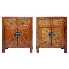 Antique Pair of Burlwood Bedside Chests