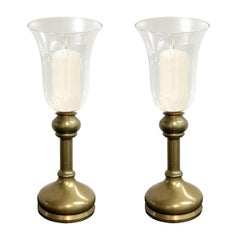 Pair of Vintage Brass Candlesticks with Hurricanes