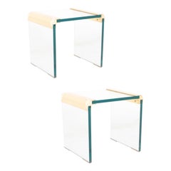 Modern Brass & Glass Waterfall End Tables by Leon Rosen for Pace Collection