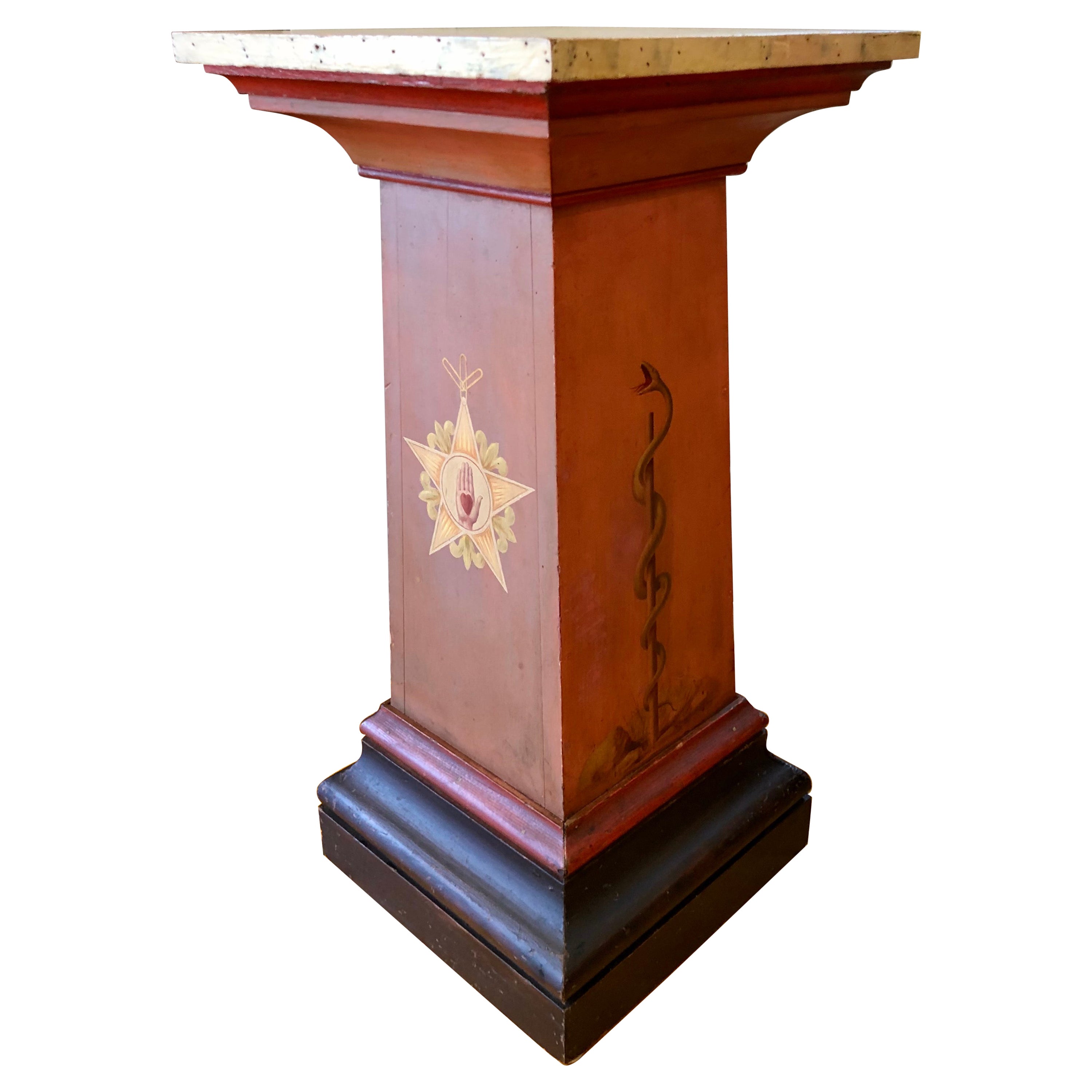 19th Century Odd Fellows Lodge Decorated Pedestal Stand