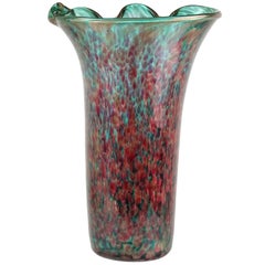Fratelli Toso Murano Amethyst Green Aventurine Italian Art Glass Flower Vase