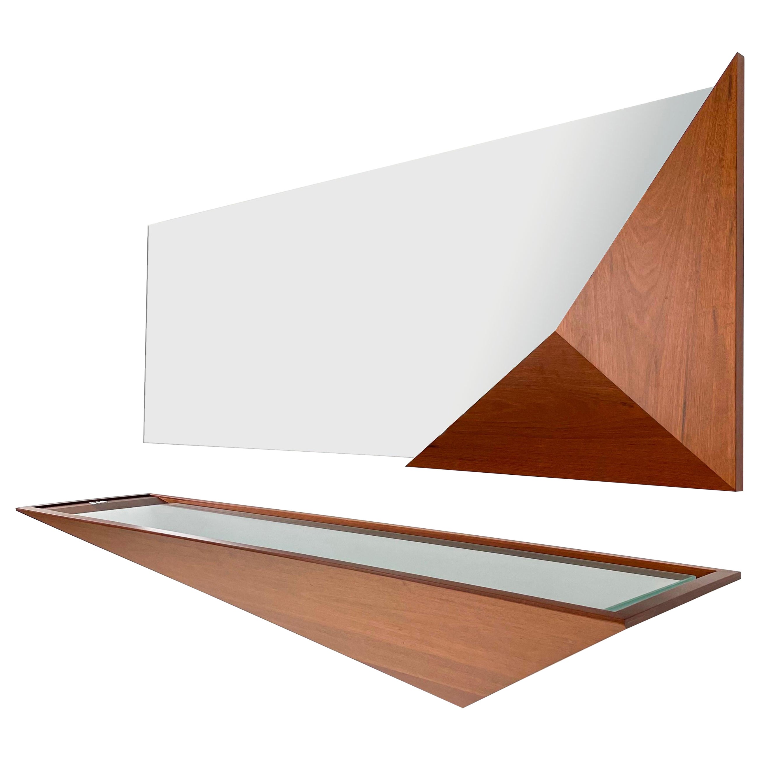 Modern Solid Wood and Glass Entry Mirror Console by Pierre Sarkis