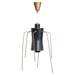 Black Spider Brass Legs Chandelier Pendant Light from Italy 1950s Stilnovo