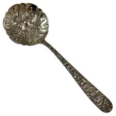 S. Kirk & Son Long Handled Sterling Silver Repousse Rose Berry Fruit Spoon, 1930