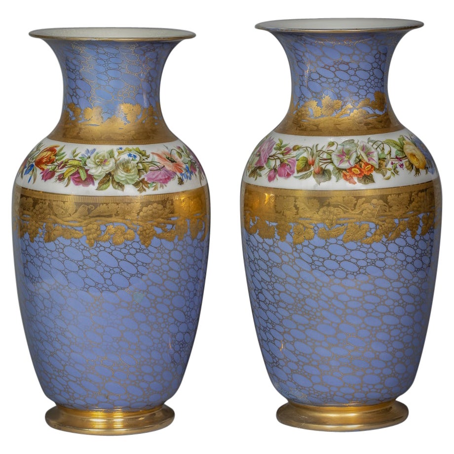 Pair of Large Paris Porcelain Vases, circa 1840