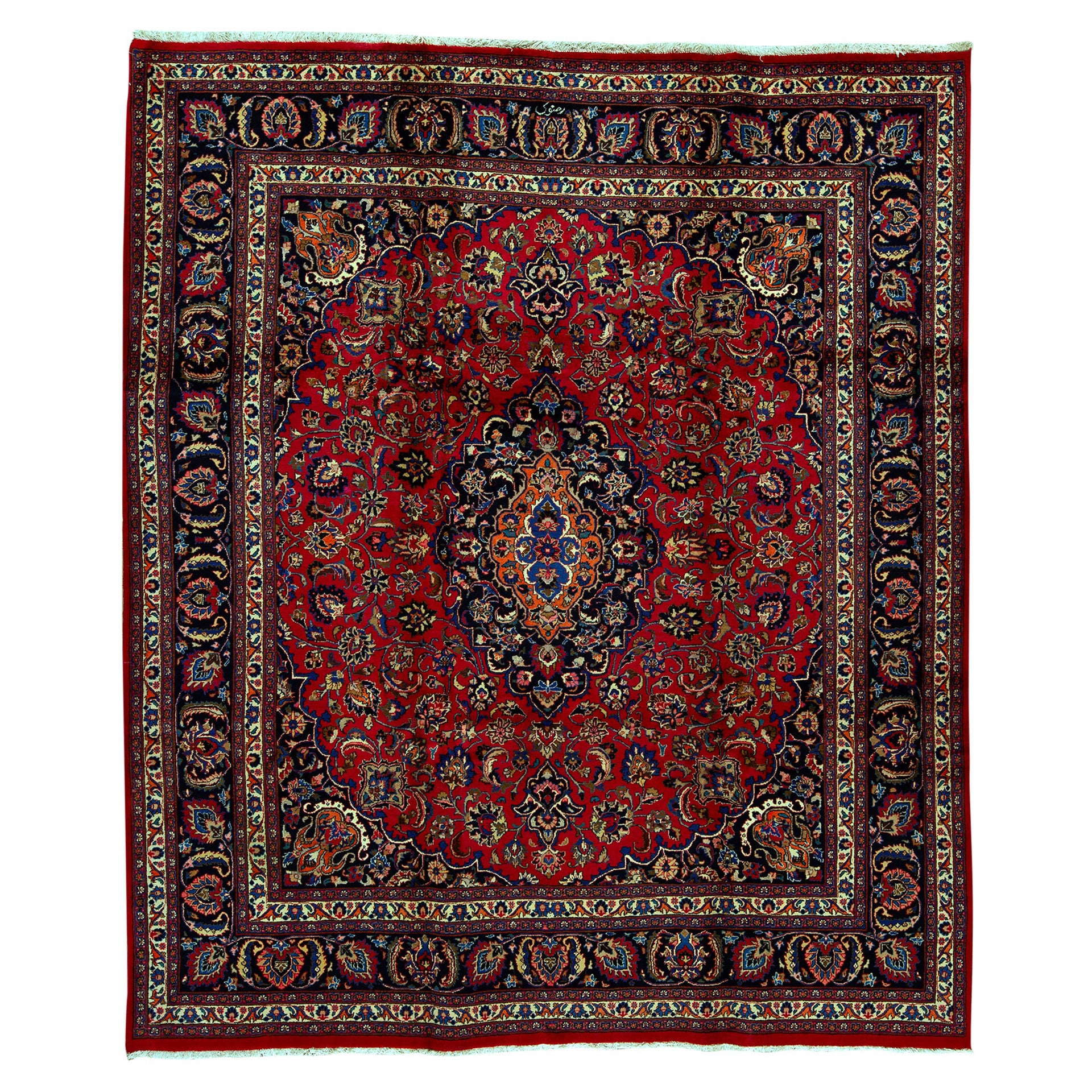   Antique Persian Fine Traditional Handwoven Luxury Wool Red / Navy Rug For Sale