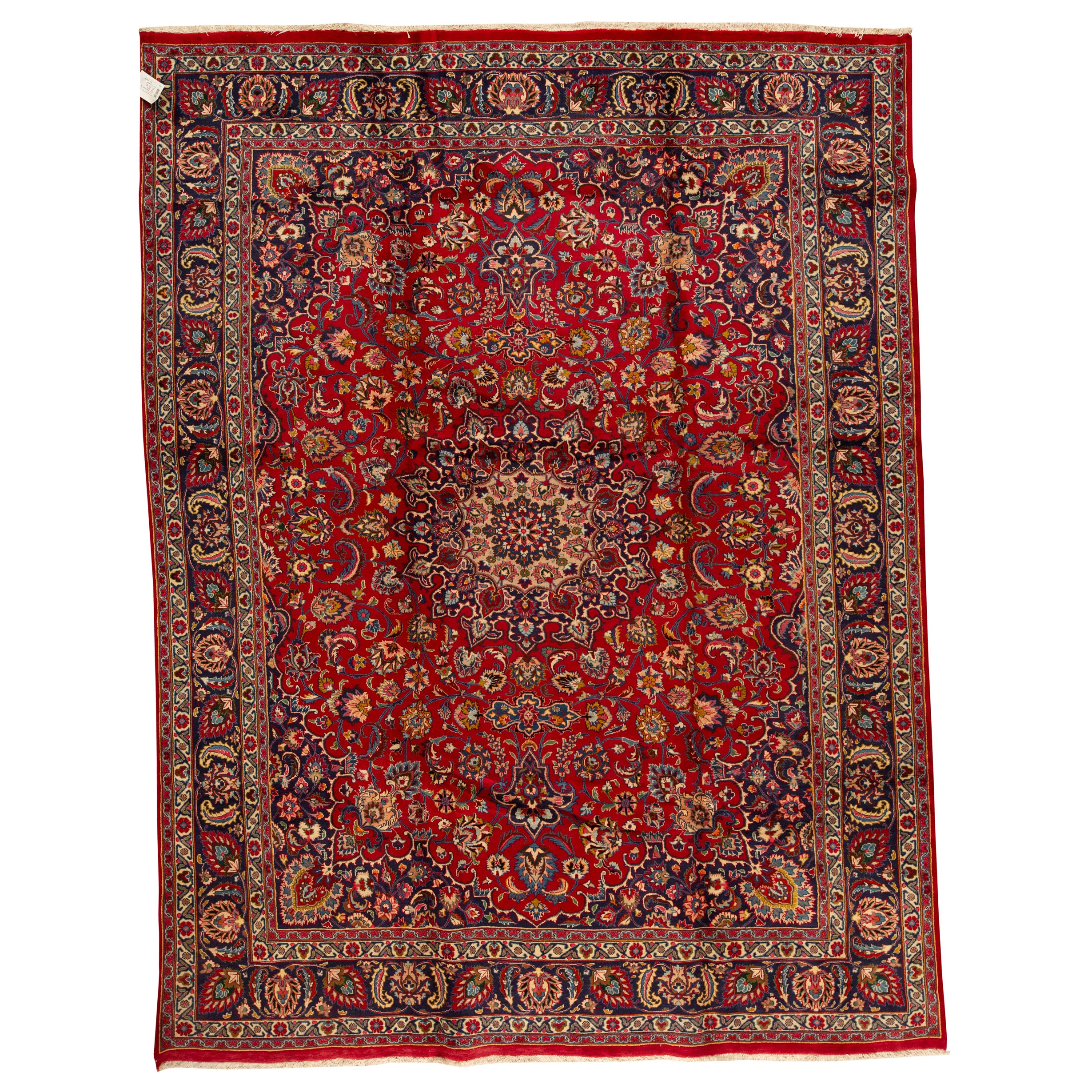   Antique Persian Fine Traditional Handwoven Luxury Wool Red / Navy Rug For Sale