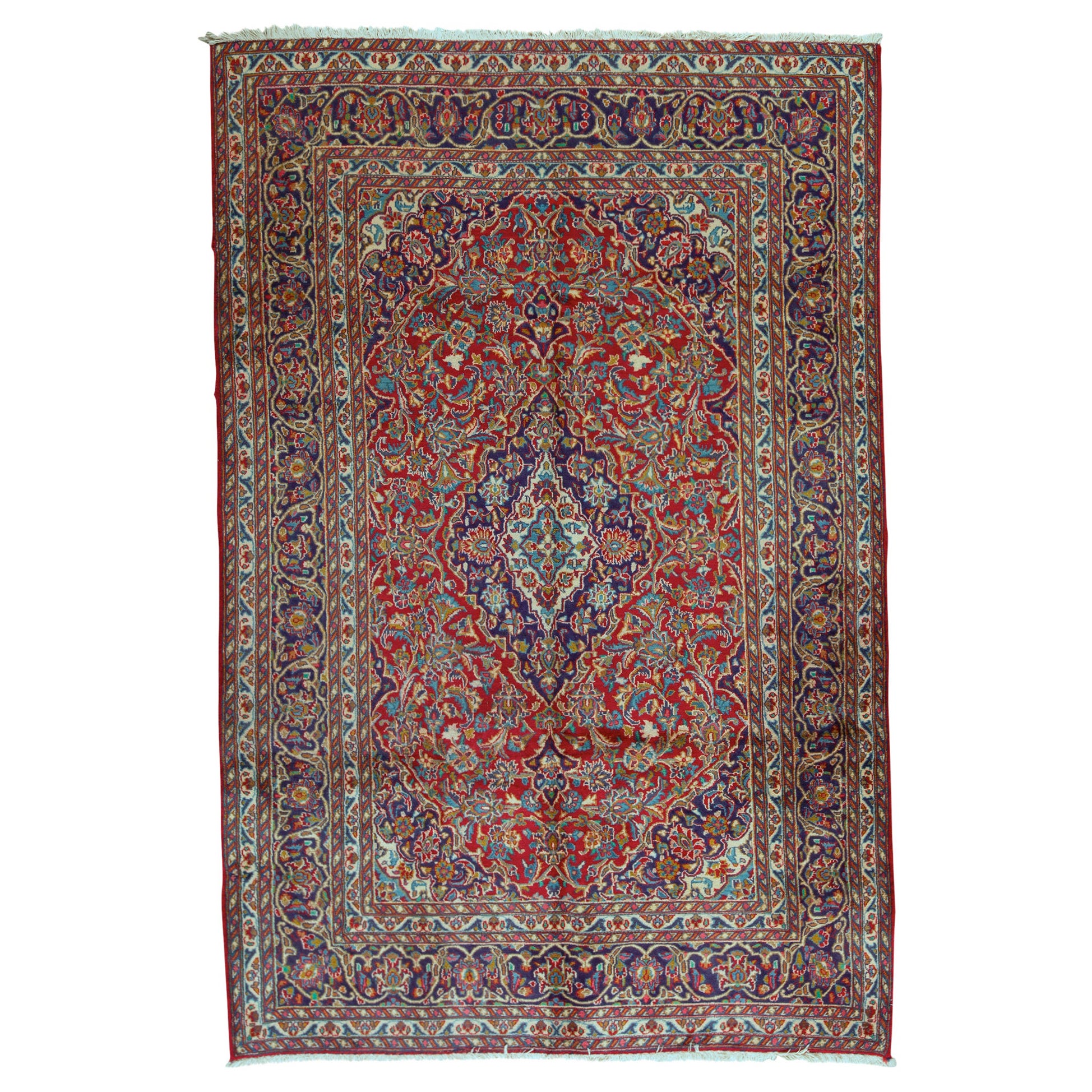   Antique Persian Fine Traditional Handwoven Luxury Wool Red / Navy Rug For Sale