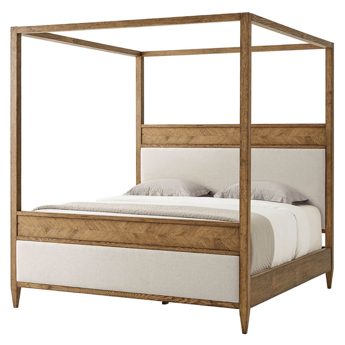 Modern Rustic Canopy King Bed, Dawn Finish For Sale