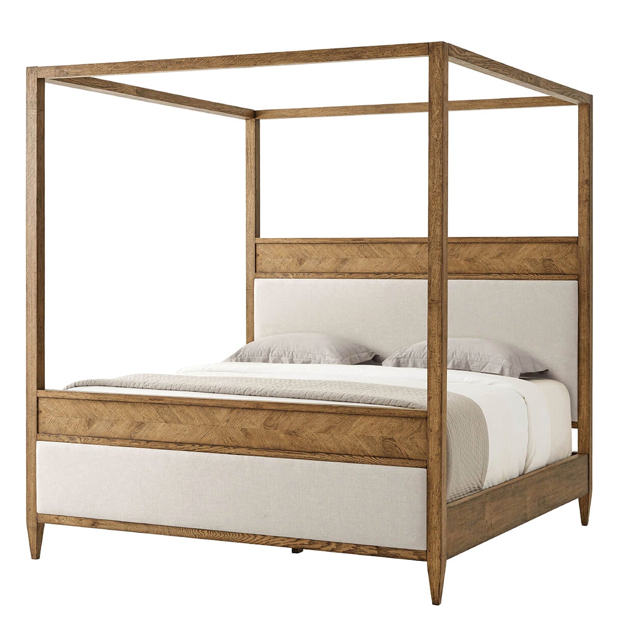 Rustic Oak Canopy California King Bed, Dawn Finish For Sale