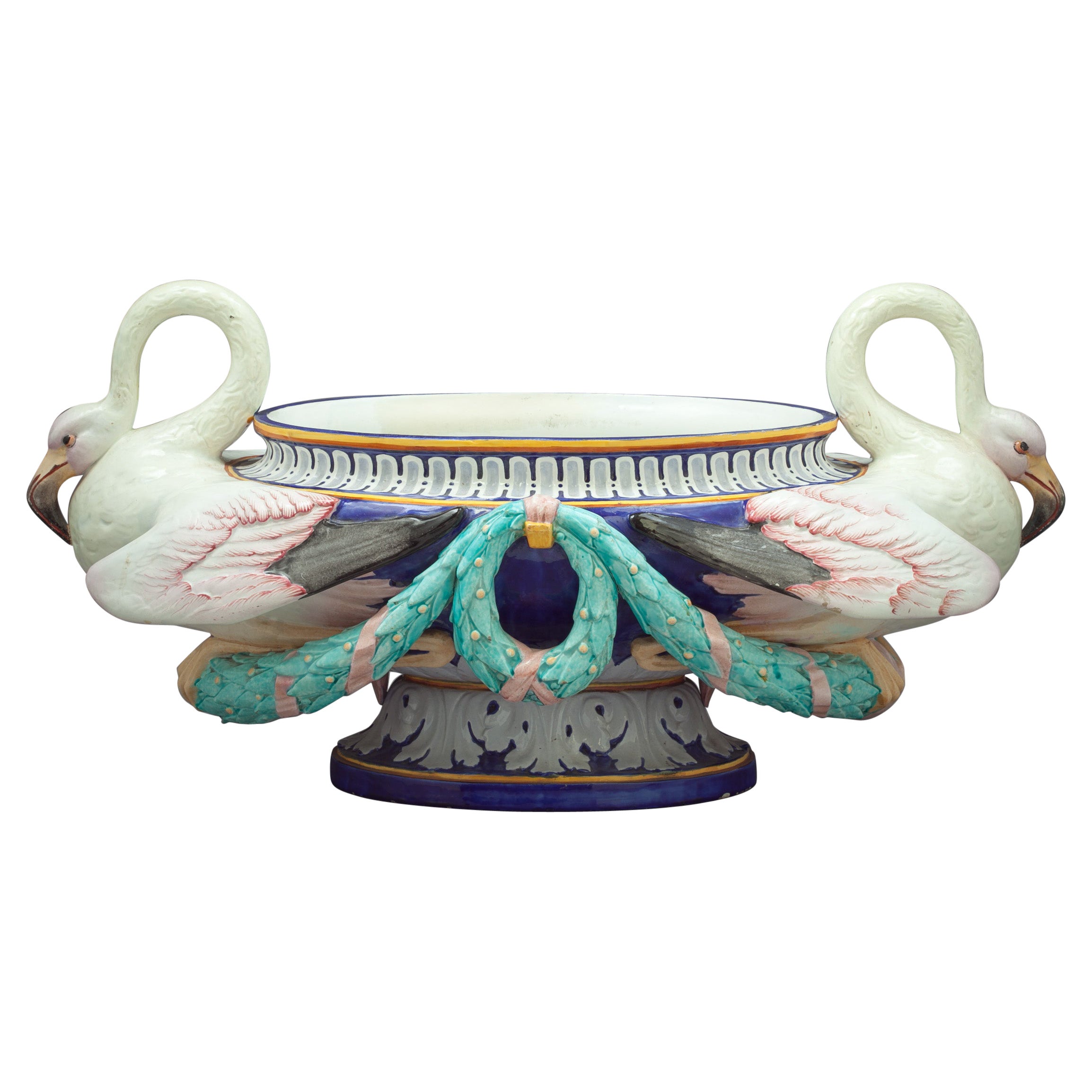 Centrotavola ovale in maiolica continentale, 1880 circa
