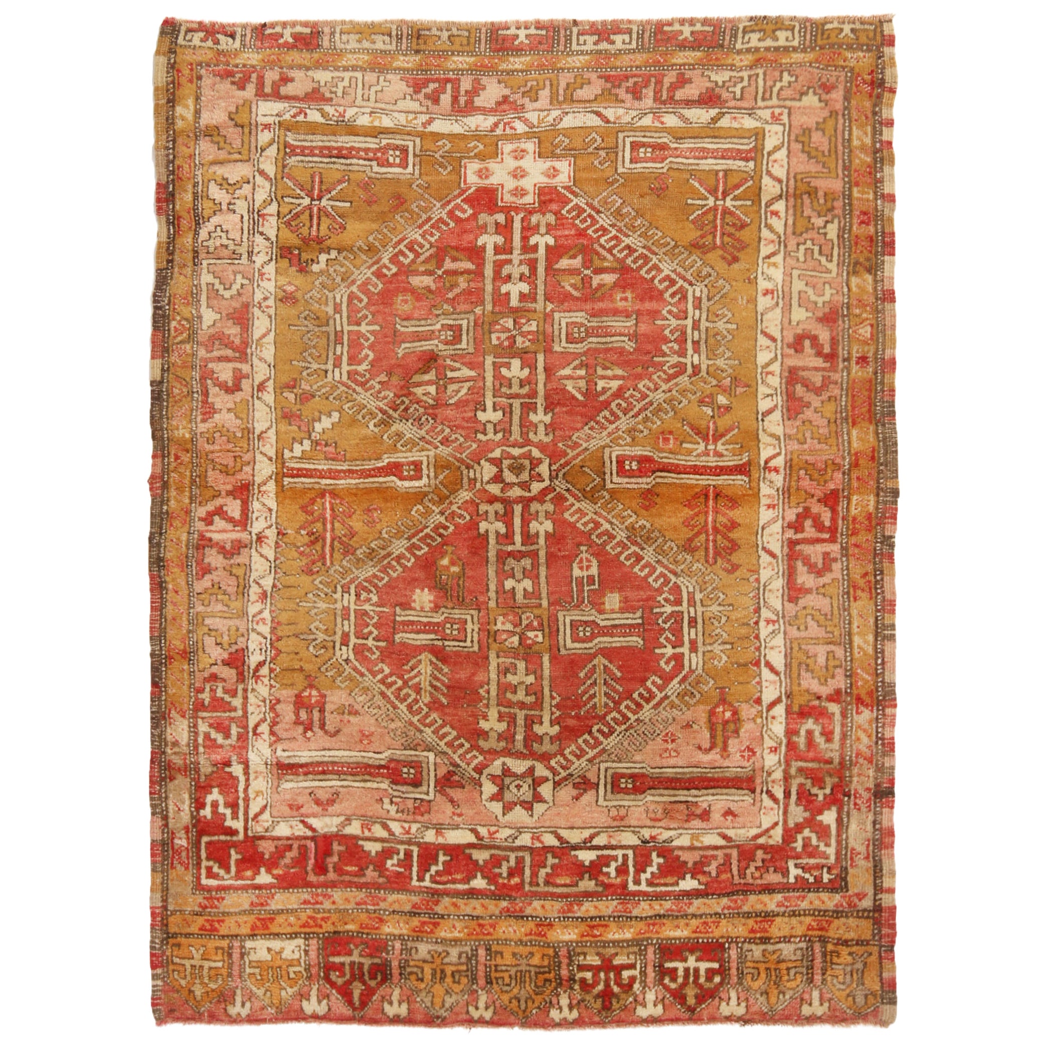 Antique Oushak Traditional Red and Gold Wool Rug by Rug & Kilim For Sale