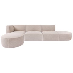 Neutral Boucle Covered Curved Sectional Sofa, Cassina