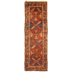Antique Bakhshaish Red and Blue Geometric Wool Persian Runner by Rug & Kilim