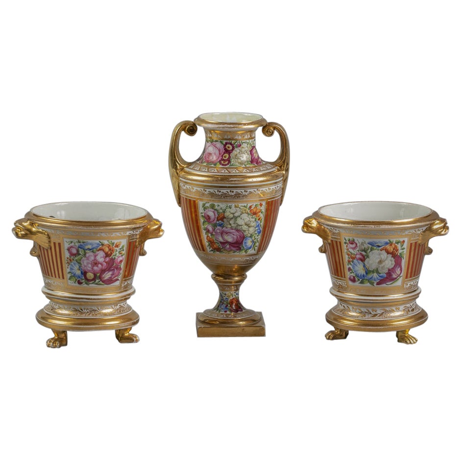 English Porcelain Three Piece Garniture, Coalport, circa 1830 For Sale