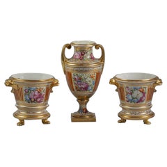 English Porcelain Three Piece Garniture, Coalport, circa 1830