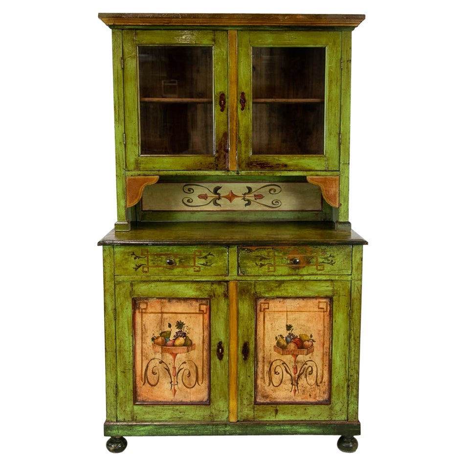 Central European Painted Stepback Cupboard