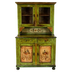 Antique Central European Painted Stepback Cupboard