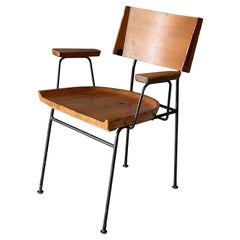 Arthur Umanoff, Arm Chair, Solid Pine, Lacquered Iron, America, 1950s