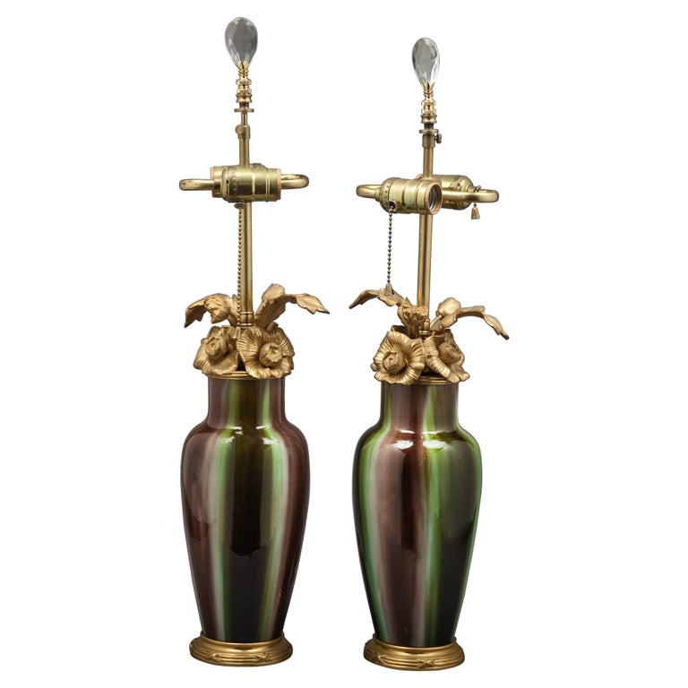 Pair of Bronze Mounted Chinese Style Porcelain Lamps, French, circa 1900 For Sale