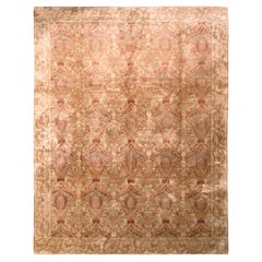 Hand Knotted European-Style Rug Beige Pink Silk Floral Pattern by Rug & Kilim