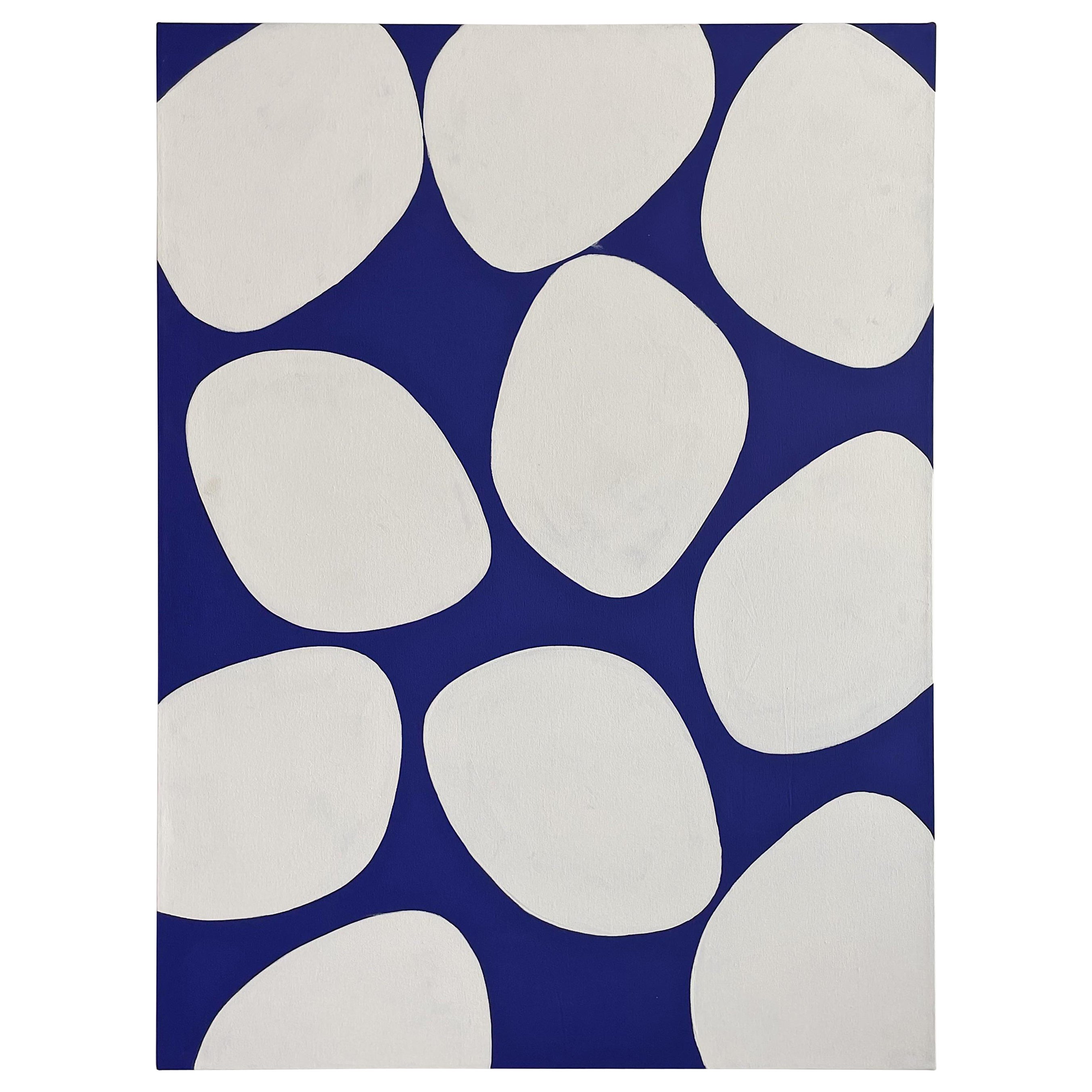 Mark Humphrey Original Blaue und weiße Kreise Acryl auf Leinwand