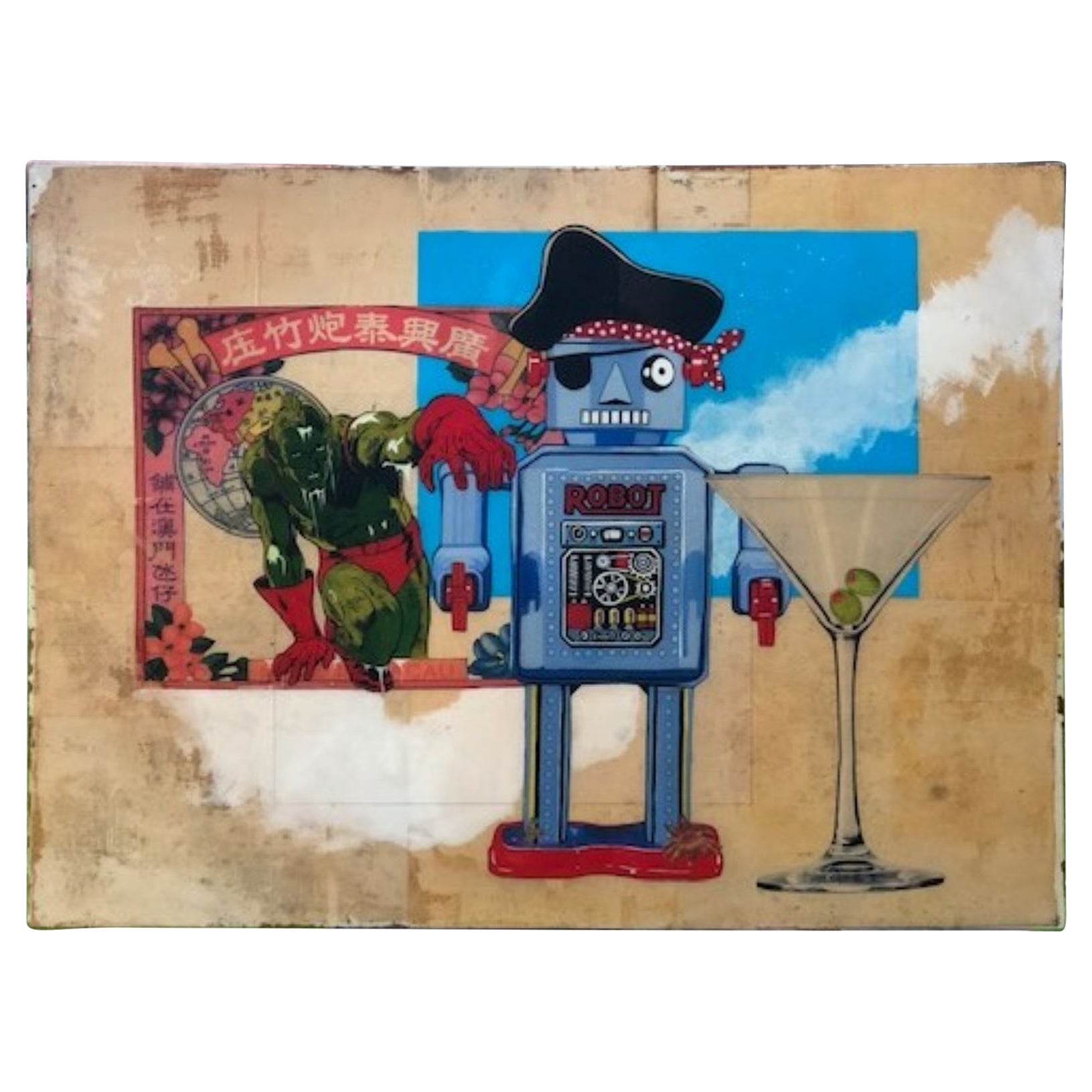 Original Original-Kunstwerk von Michael Mew Making New Friends, Mixed Media 2008 im Angebot