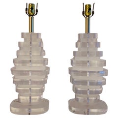 Large Stacked Lucite Lamps by George Bullio
