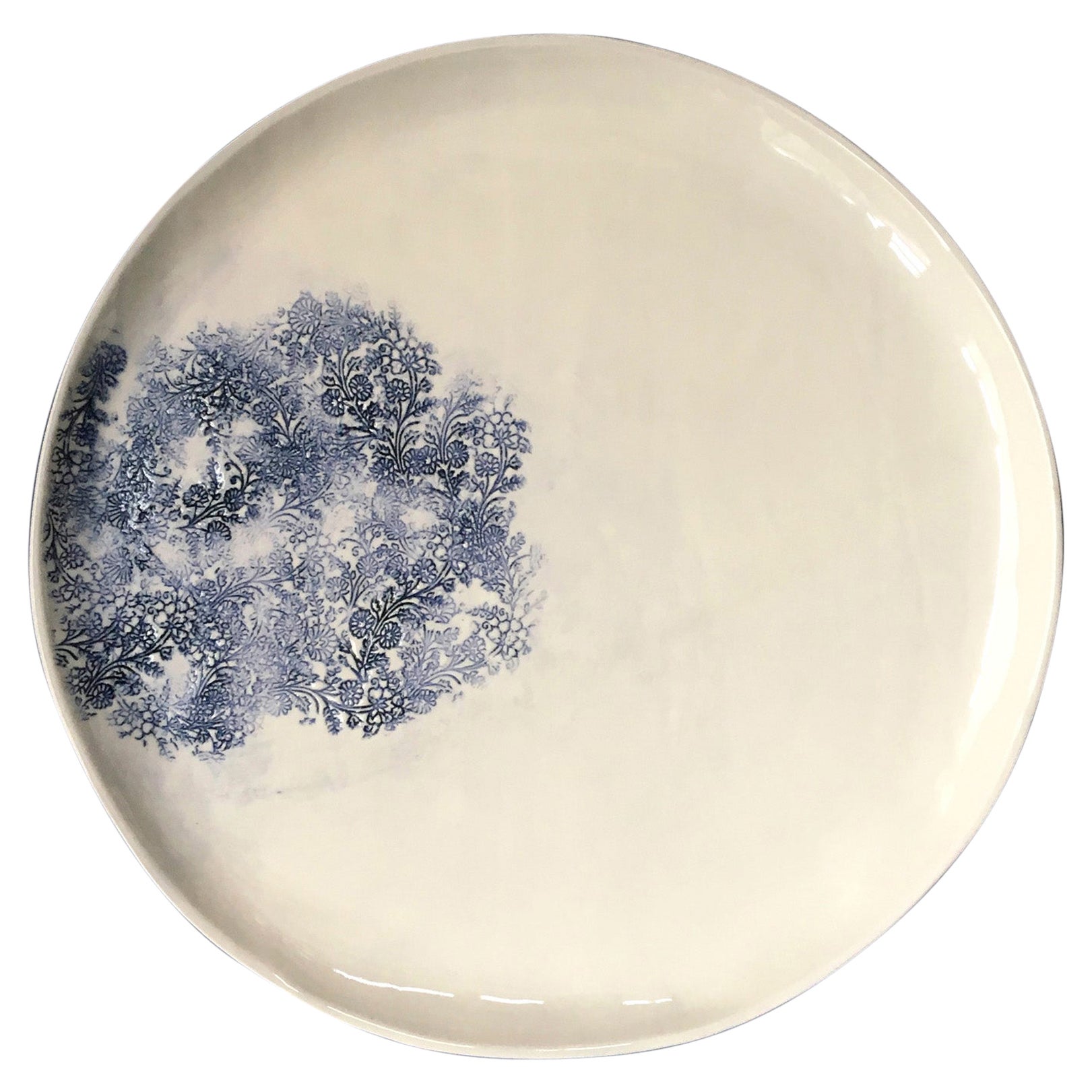 Handcrafted Kashmir Extra Large Round Blue and White Porcelain Platter
